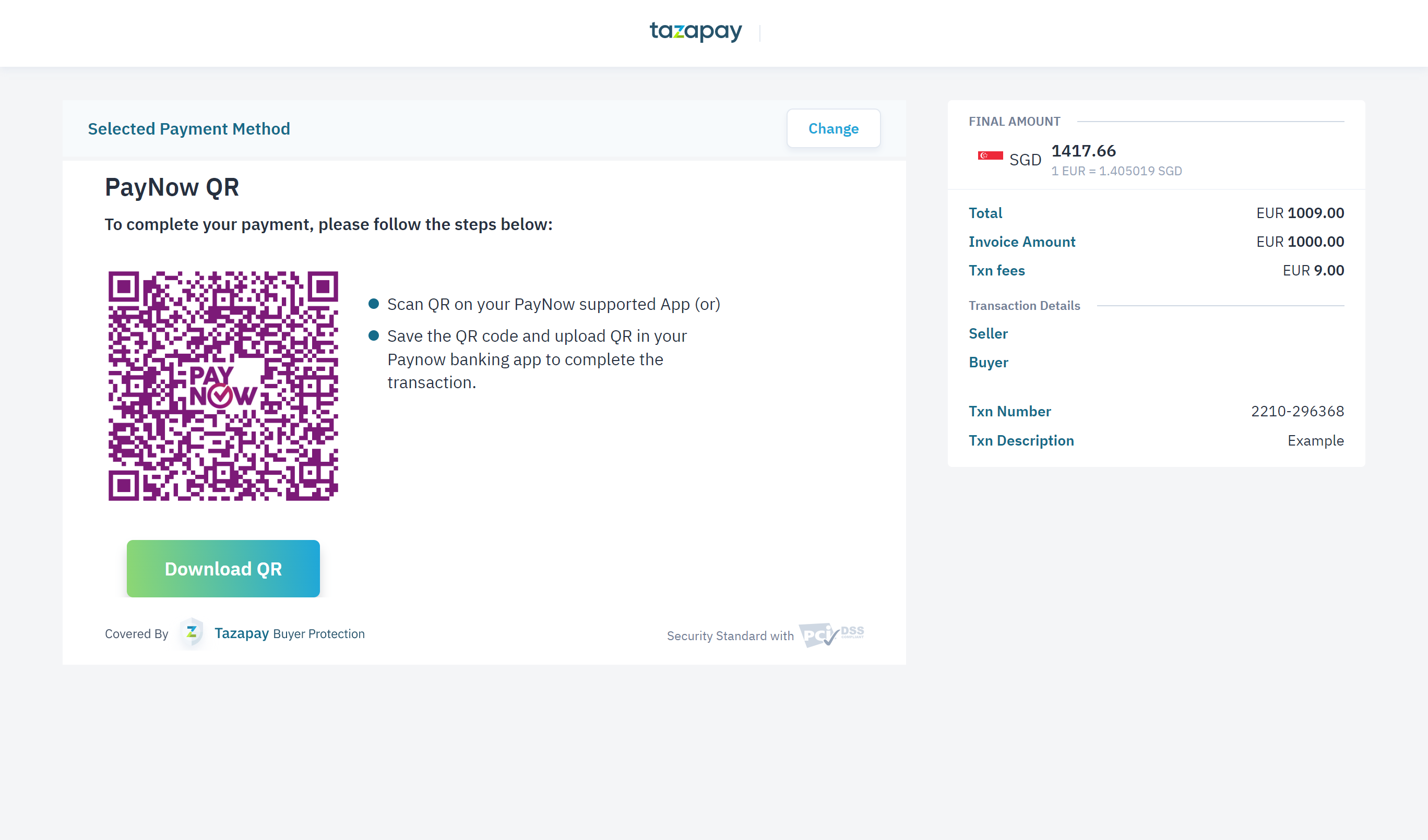 Paynow interface on Tazapay checkout