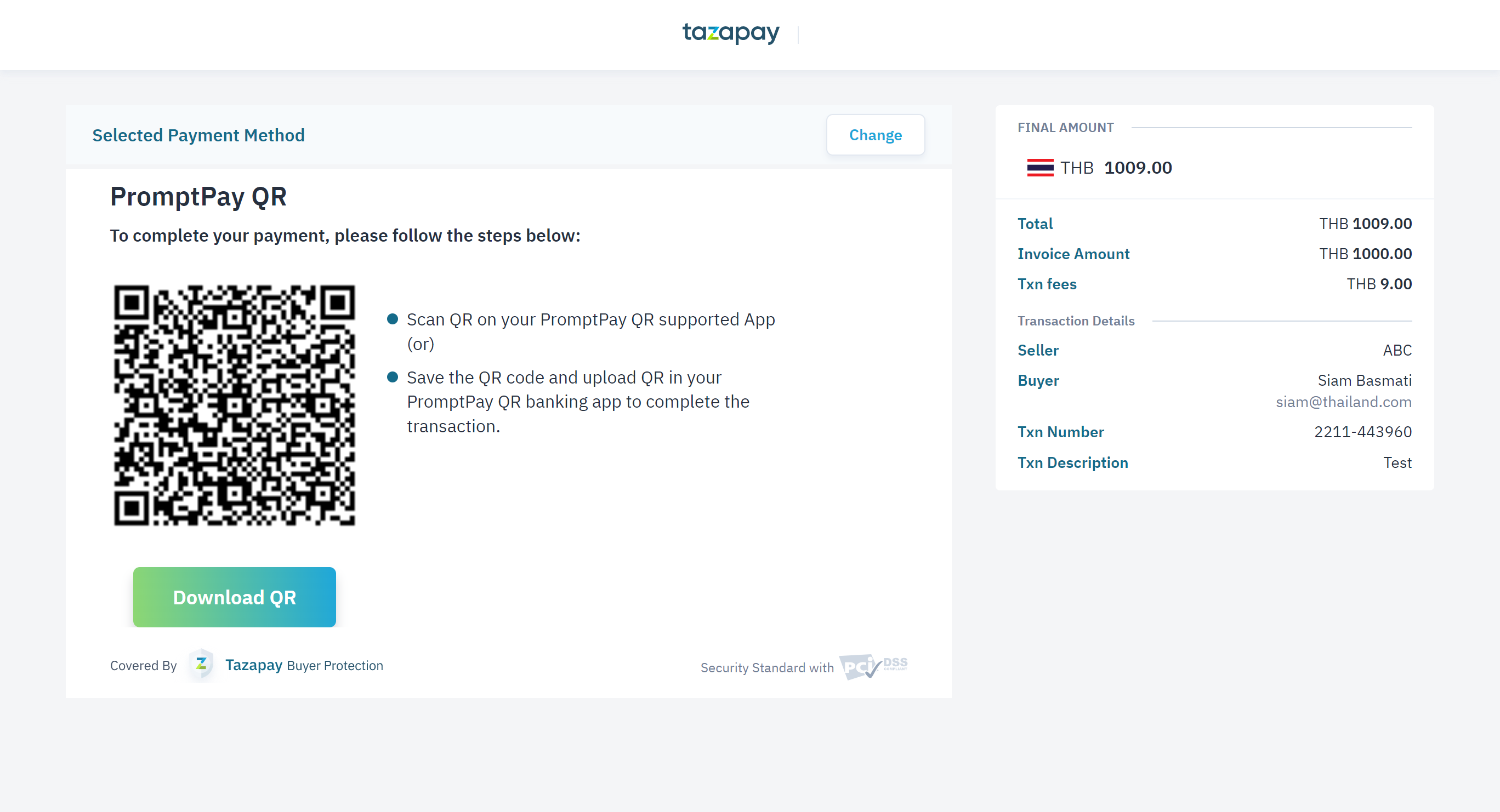 Tazapay PromptPay screenshot example